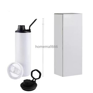 20 oz Boş Süblimasyon Tumbler Düz Tumbler Büküm Kapağı Ile Süblime Şişesi Paslanmaz Çelik Bira Kahve Kupalar Kolu Kapakları AA