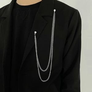 Fashion Crystal Tassel Brooch Long Chain Men Suit Scarf Buckle Collar Pins Jewelry Gifts for Women Accessories