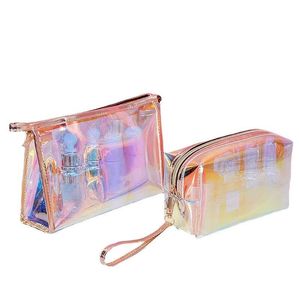 Bolsas de maquiagem holográficas à prova d'água Bolsa de estética de grande capacidade, bolsa de higiene pessoal transparente Caixa de lápis portátil