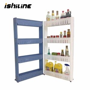 1pcs Kitchen Storage Rack Shelf Slim Slide Tower Movable Assemble Plastic Bathroom Wheels Space 3 layers High Quality Y200429