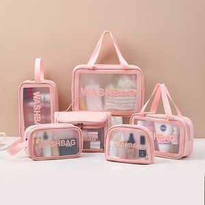 Clear Makeup Bag PVC Waterproof Cosmetic Påsar stor kapacitet resor toalettartiklar arrangör pu läder smink