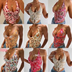 Womens Slim T-shirt Summer Designer Topps Fashion Women's V Neck Hit Print Butterfly Sling Open Back Sexig ärmlös väst