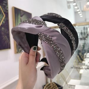 Pure Color Fabric Diamond Strip Wrapped Wide-brimmed Headband Fashion Hair Accessories Women Trend Street Shooting Hair Hoop New