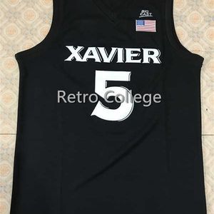 XFLSP # 5 Trevon Bluiett Xavier Colleg Retro Gerileme Dikişli Nakış Basketbol Formaları Herhangi bir Boyut Numarası ve Oyuncu Adı Özelleştir