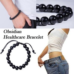 Beaded Strands Men's Obsidian Bracelet Crystal Bead Hand Ornaments Birthday Decoration Gift FS99 Fawn22