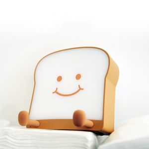 Cute Night Light Cartoon Toast Bread Led Lamp Mobile Phone Holder Bedroom Bedside Silicone USB Atmosphere Light Birthday Gifts