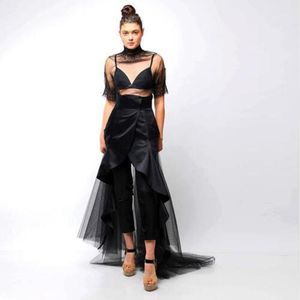 Etekler BOHO 2022 Siyah Yüksek Düşük Tül Kadınlar için Elastik Custom Made Moda Artı Boyutu Uzun Kadın Tutu Etek Faldas Mujer Moda