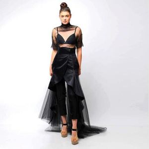 Saias Boho 2022 Preto Alta Baixa Tule para Mulheres Elastic Custom Feito Fashion Plus Size Longo Feminino Tutu Skirt Faldas Mujer Moda