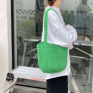 Borsa in pelle termica scavata, rete lavorata a maglia di grande capacità, semplice tracolla per il tempo libero, borsa a tracolla in lana da donna