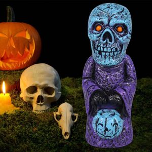 Skull Head Resin Creative Crafts Owl Devil Head Weatherproof Halloween Decoration for Indoor Outdoor Garden Balcony Ornament
