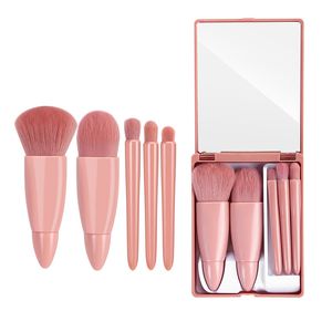 5pcs Mini Makeup Cosmetic Brushes Sets Translucent Box Mirror Face Foundation Powder Blusher Protable Travel Carry Make Up Tools 220722