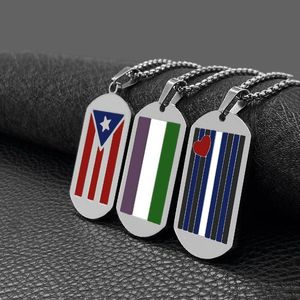 Chains Puerto Rico National Flag Stainless Steel Pendant Necklaces Silver Color PR Ricans Dog Tag Bar Necklace Choker Jewelry