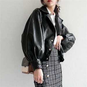 Autumn Women Faux Leather Jacket Fashion Loose Soft PU Motorcykel Punk Leather Biker Pock för kvinnlig outwear 210923