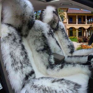 Winter 100% Natural Long Wool Car Seat Cover Mat Warm Australian Sheepskin Fur Auto Seat Cushion Plush Universal Size 1 piece H220428