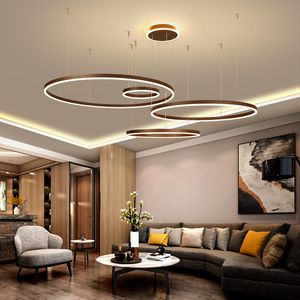 Kolye lambaları Yaratıcı DIY Yüzükler Yemek Oturma Odası için Modern LED Işıklar Kahverengi Lamba Lamparas De Techo Colgante Modernapende