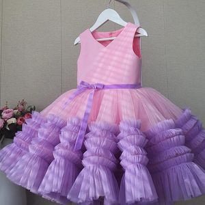 Kleider für Mädchen, Prinzessin, ärmellos, Spleiß-Kuchenkleid, Mesh-Spitze, flauschig, Geburtstagsfeier, V-Ausschnitt, Abschlussball, 0–6 Jahre altes Babykleid