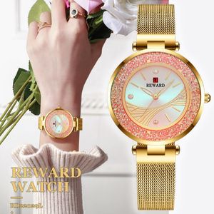 Zegarek na rękę Luksusowe złote zegarki damskie 2022 Japen Quartz Ruch Diamond Crystal Ladies Watch for Lover Kolor Zmieniający się ze szklaną ręką