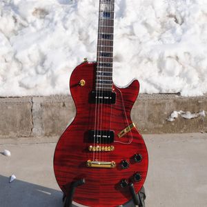 Noir G Guitare achat en gros de Guitare électrique g guitare personnalisée en palissandre en palissandre en rose rouge flamme en mosaïque noir trapézoïdal pickguard transparent j