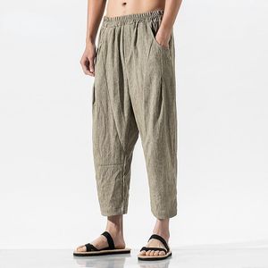 Men's Pants Fashions Men Black Casual Harem Summer Trousers 2022 Mens Cotton Linen Male Chinese Style Solid Calf-length PantsMen's