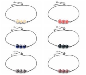 Silver Chain Healing Crystal Beaded Bracelet Wristbands 3PCS 8MM Stone Beads Chakra Gemstone Cuff Bangle Anklet Jewelry Adjustable for Men Women Teen Girl