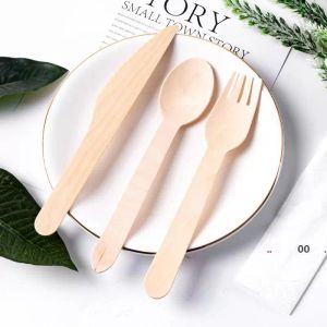100% biodegradable Wooden Party Cutlery Black Wood Spoon Fork Knife Disposable Tableware High Quality Cheapest