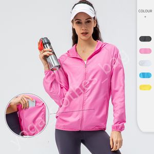 lu-D15007 Yoga-Leder-Windjacke, leichte, atmungsaktive, schnell trocknende Kleidung, wasser- und winddicht, Sport, Outdoor, Reiten, langärmelig, mit Logo-Jacken