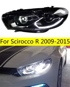 Scirocco r 2009-20 15ヘッドランプの2 PCSカーライトLEDターンシグナルエンジェルアイズヘッドライトDRLドライビングライト