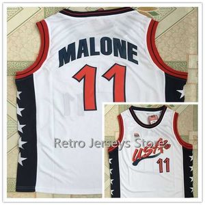 SjZl98 # 5 Grant Hill # 10 Reggie Miller # 11 Karl Malone Team USA Vintage Retro Throwback College Basketball Jerseys