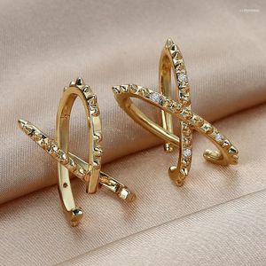 Stud Gold Cross Ear Mankiet Non przebite kolczyki dla kobiet Micro Pave Cz Mały klip na chrząstce Femme Biżuter