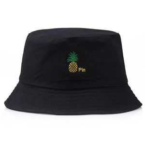 Basker mode dubbelsida ananas hink hatt män kvinnor vikbar strand panama bob cap bomull sommar platt fiskare motorhuven gorros hoed