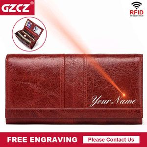 100% Genuine Leather Women Wallets Rfid Female Long Clutch Lady Portomonee Luxury Brand Money Bag Magic Zipper Coin Purse 2022