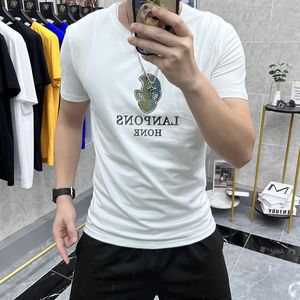 Merceryzowane bawełniane koszulki męskie 2022 Summer Nowy szczupły krótki rękaw koreański spersonalizowany druk z tyłu liste