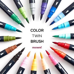 Monami Color Twin Brush Watercolor Pen Double Head Art Markers Sketching Målning Bokstäver 04038 Y200709