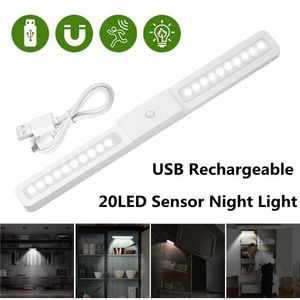 Nocne światła 20 LED Light USB ładowna lampa czujnika ruchu PIR PIR do szafki szafy schodowe Sypialnia kuchenne