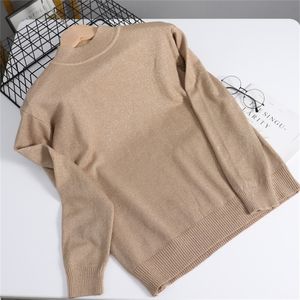 Bogouby Bling Lurex Shinning Women Basic Sweater Crew Neck Pullover Topps Soft Female Jumper Sticked Woman Pullover and Sweaters 201223