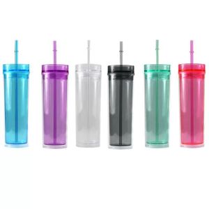 16 oz sıska akrilik tumbler karışık renkler plastik berrak bardaklar çift duvar taşınabilir, kapak ve saman diy özelliği ile şeffaf kahve kupaları almak kolay