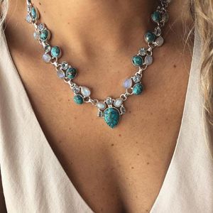 Chains 2Pcs Boho Necklace For Women Jewelry Accessories Turquoise Fashion Vintage Ethnic Personality Flower Girls SuppliesChains