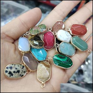 Arts And Crafts Arts Gifts Home Garden Gold Edge Natural Crystal Oval Hexagon Stone Charms Rose Quartz Pendants Trendy For Dhyvt