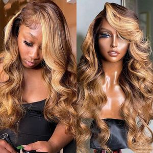 Lace Wigs Highlight Honey Blonde Body Wave 13x6 360 HD Transprent Frontal PrePluckFull Human Hair Wavy Glueless U Part Wig