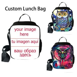 Anpassa ditt namn Bild Portable Student Food Storage Bagsboys Girls Owl Print Thermal Bag Women Män Lunch Box 220711