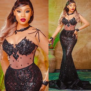 2022 Plus Size Arabic Aso Ebi Black Sparkly Prom Prom Prompes Lie Nece Beadered Вечерняя вечеринка второй прием на день рождения обручальные платья платья Za53