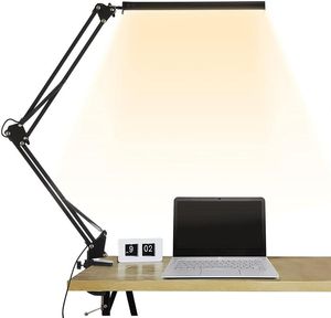 Table Lamps Desk Lamp With Clamp Eye-Caring Dimmable Office USB Charging Port 3 Lighting Modes 10 BrightnessTable