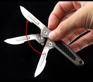 High Quality Artwork Carving Knife 440C Satin Blade TC4 Titanium Alloy+Carbon Fiber Handle EDC Pocket Folding Knives Keychain knifes K1607