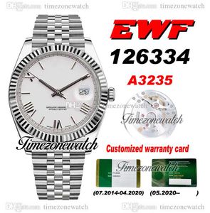 EWF 41mm M126334-0017 A3235 Otomatik Erkek İzle Yivli Bezel Gümüş Dial Romen Markers JubileSteel Bilezik Süper Baskı Aynı Series Garanti Timezonewatch F6