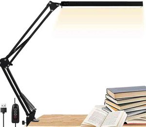 Lâmpada de mesa LED com braçadeira, luz de leitura diminuída para cuidados oculares, 3 modos de cor lâmpada de braço de giro, lâmpada de mesa de clipe USB, lâmpada de luz do dia H220423