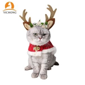 YICHONG Mode Katze Kostüme Weihnachten Wind Mantel Haustier Party Supplies Kleidung Katze Kleines Haustier Warme Rote Samt Cape YC037 201111