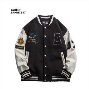 Sensir School Jacket American Pu Leather Stitched Tweed Baseball Suit High Street Oversize Loose varsity jacket Men 220811