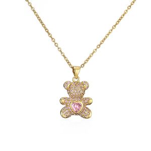 Lo zircone colorato pavimenta l'impostazione Love Bears Ciondolo Collana a catena in oro Gioielli regalo donna carina