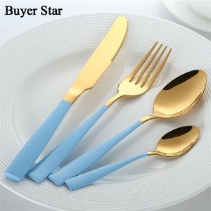 Customized Dinnerware Stainless Steel Cutlery 24pcs Steak Knife dinner Forks Soup Spoons Set Western Tableware 220621