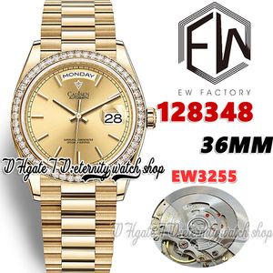 EWF V3 EW128348 EW3255 Automatisk herrklocka 36mm Diamonds Bezel Stick Markers Dial Gold 904L Jubileesteel Armband med samma seriella garantikort Eternitetsklockor